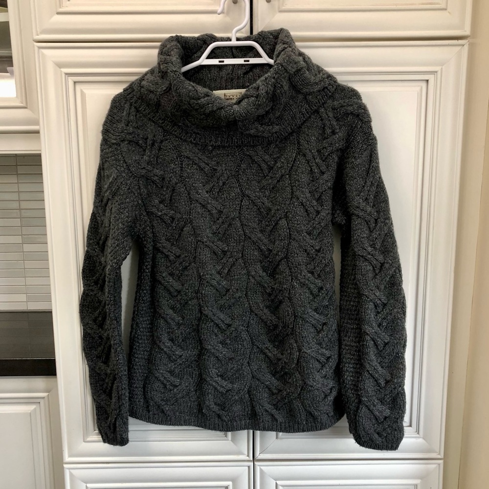 Aran Sweater Market Size XS women’s Irish wool relaxed fit cowl neck sweater
